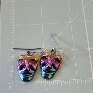 Niobium Rainbow Yellow Purple Blue Green Masquade Mask Earrings